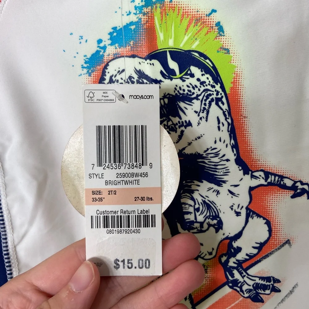 NEW Epic Threads toddler boy’s orange dinosaur surf‎ beach swim shirt stretch 2T